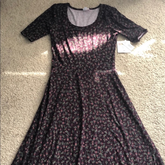 LulaRoe Medium Ana Dress NWT Deep Wine with Floral - Picture 3 of 4